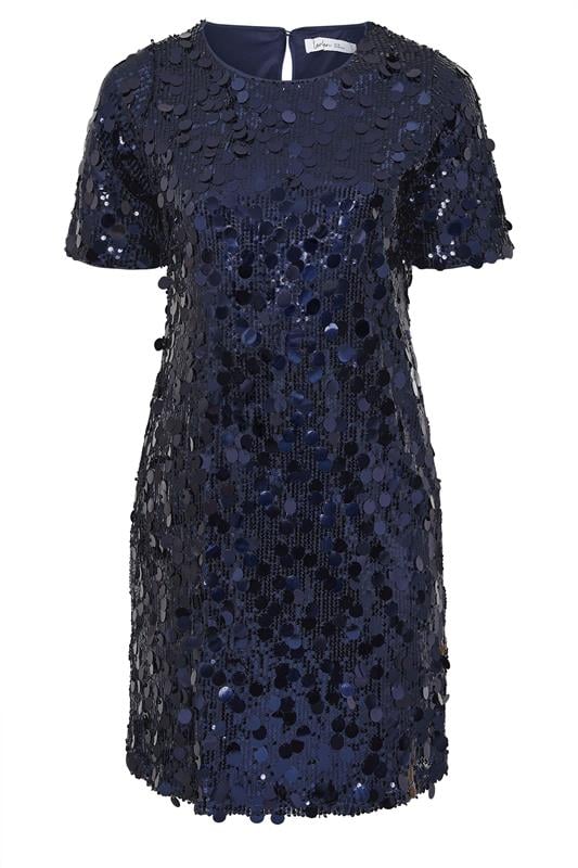 YOURS LONDON Plus Size Navy Blue Sequin T-Shirt Dress | Yours Clothing 6