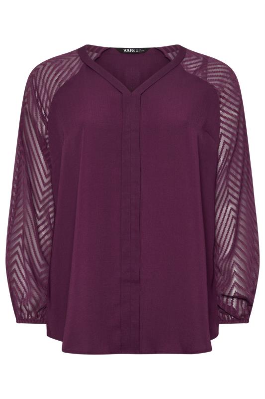 YOURS Plus Size Purple Burnout Sleeve V-Neck Blouse | Yours Clothing 5