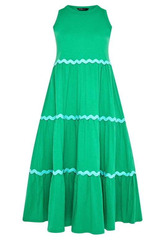 YOURS Plus Size Green Swirl Trim Tiered Maxi Dress | Yours Clothing 6