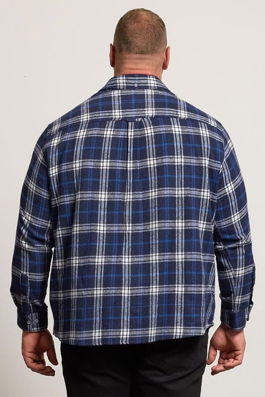 BadRhino Big & Tall White & Navy Blue Brushed Checked Shirt | BadRhino 2