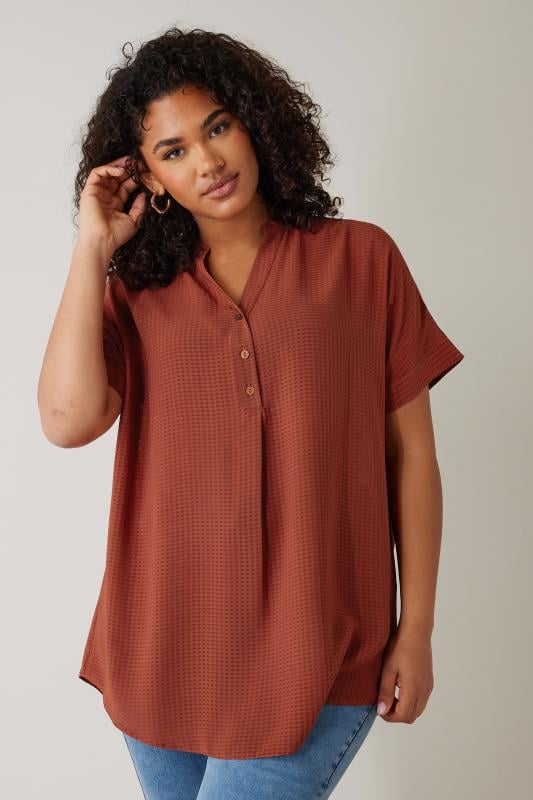 EVANS Plus Size Brown Woven Check Blouse | Evans  1