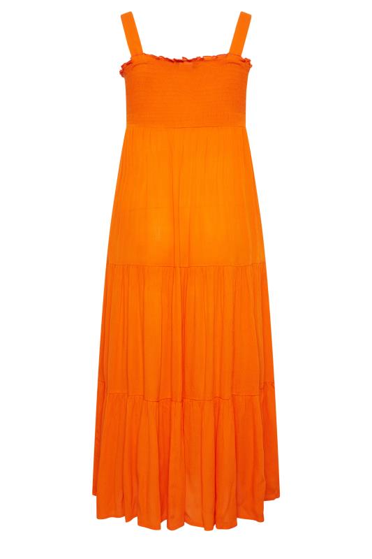 YOURS Plus Size Orange Shirred Strappy Sundress | Yours Clothing  9