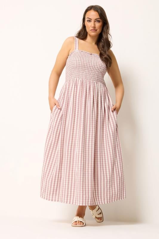  YOURS Curve Pink Gingham Shirred Sundress
