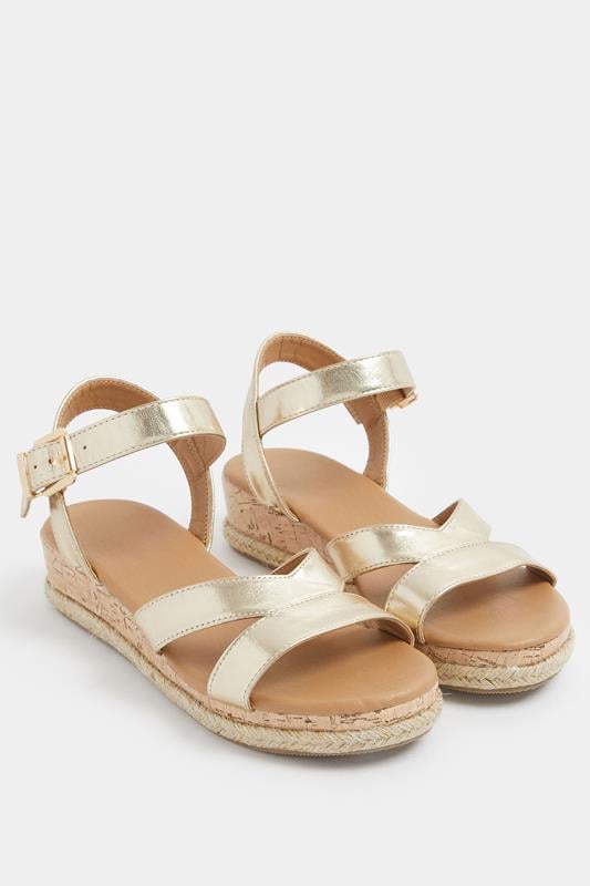  Yours Gold Plaited Wedge Sandals In Extra Wide EEE Fit