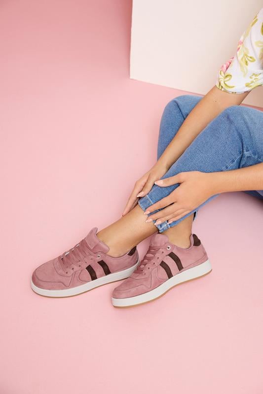  Yours Pink & Brown Padded Lace Up Trainers In Wide E Fit