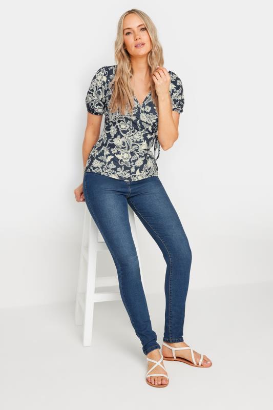 LTS Tall Women's Navy Blue Floral Print Wrap Top | Long Tall Sally 3