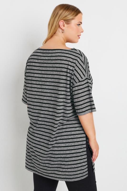 YOURS Plus Size Grey Stripe Oversized Linen T-Shirt | Yours Clothing 3