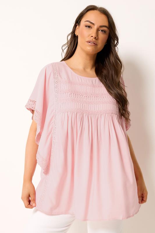 YOURS Plus Size Pink Crochet Detail Blouse | Yours Clothing 1