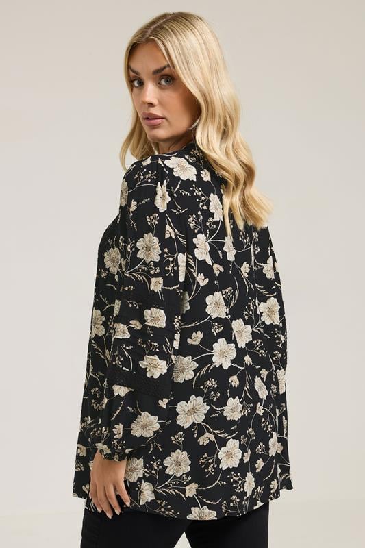 YOURS Plus Size Black Floral Crochet Trim Blouse | Yours Clothing 4