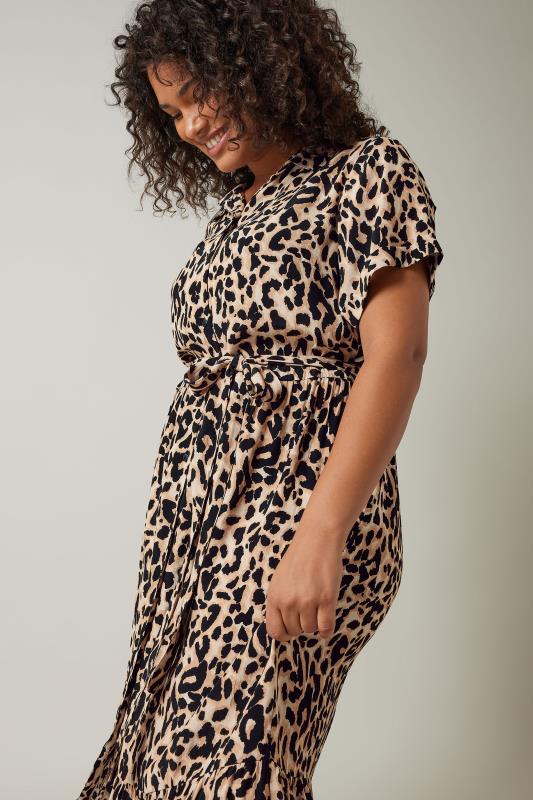 EVANS Plus Size Brown Leopard Print Midi Shirt Dress | Evans 4