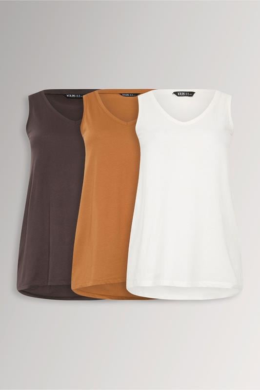 YOURSET 3 PACK Curve Chocolate Brown & Rust Orange V-Neck Vest Tops