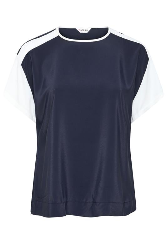 YOURS Plus Size Blue & White Contrast Sleeve Top | Yours Clothing 5