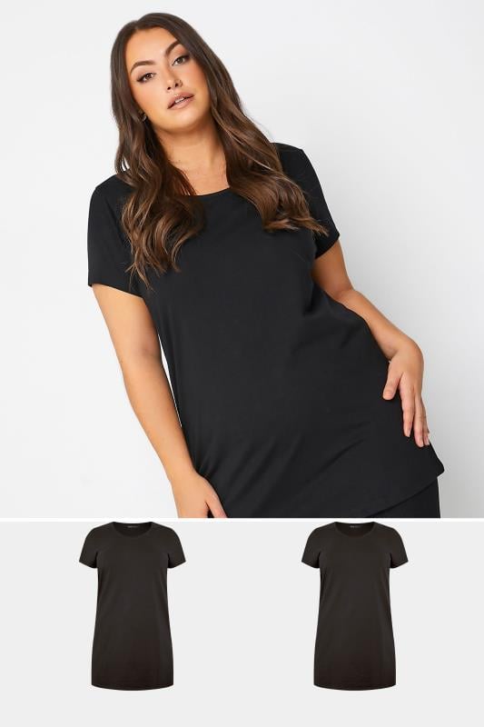 YOURS Plus Size 2 PACK Black Longline T-Shirts | Yours Clothing 1