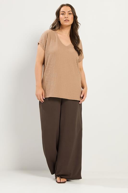 YOURS Plus Size Chocolate Brown Twill Wide Leg Trousers | Yours Clothing 1