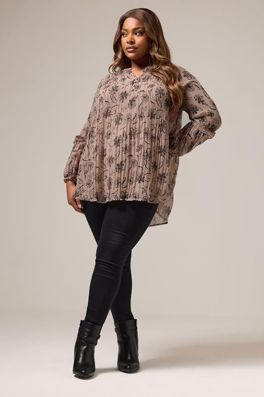 YOURS Plus Size Mauve Purple Floral Pleated Blouse | Yours Clothing 2