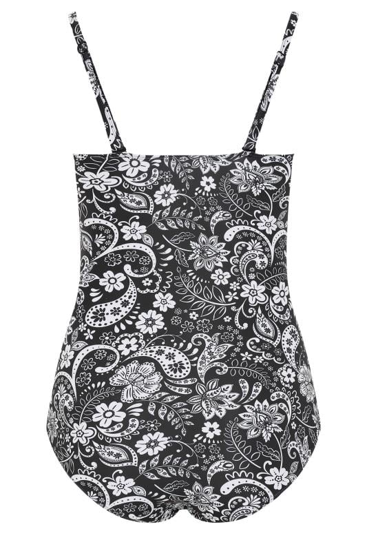 YOURS Plus Size Black Paisley Print Shirred Tummy Control Swimsuit | Yours Clothing 8