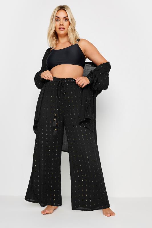 YOURS Plus Size Black Metallic Tassel Beach Trousers | Yours Clothing 2