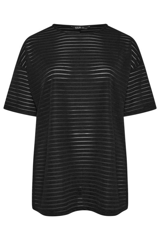 YOURS Plus Size Black Mesh Short Sleeve Stripe Top | Yours Clothing 5