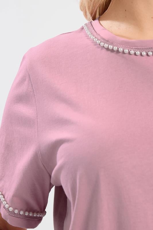 YOURS Plus Size Pink Pearl Trim T-Shirt | Yours Clothing 4