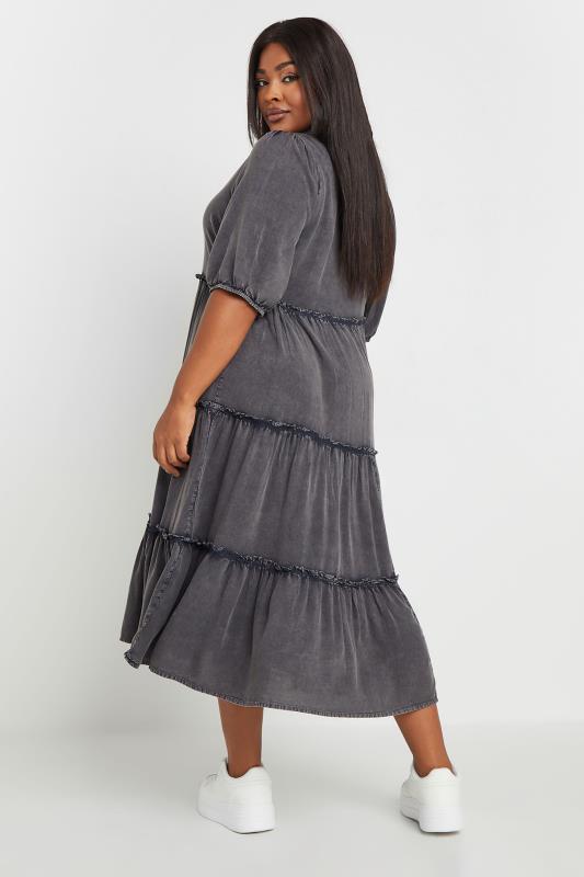 YOURS Plus Size Grey Acid Wash Tiered Shirt Dress | Yours Clothing 4