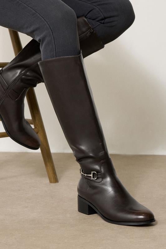 LTS Brown Metal Trim Knee High Riding Boots | Long Tall Sally 1