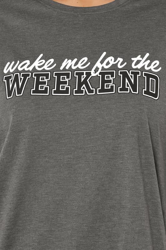 YOURS Plus Size Grey 'Wake Me For The Weekend' Slogan Pyjama Top | Yours Clothing 6