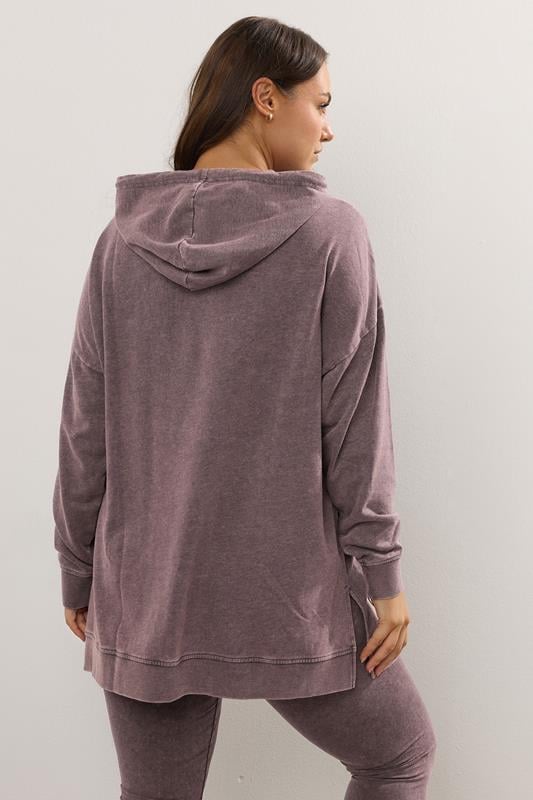 YOURS Plus Size Burgundy Red Acid Wash Hoodie | Yours Clothing 2