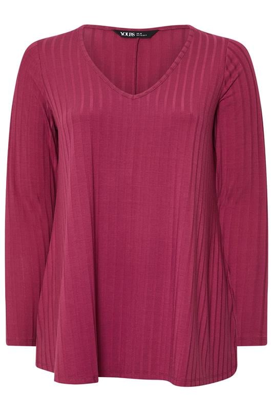 YOURS Plus Size Dark Pink Ribbed Swing T-Shirt | Yours Clothing 5
