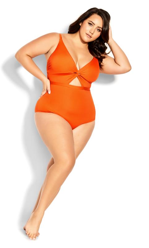 Plus Size  City Chic Orange Cut Out Swimsuit