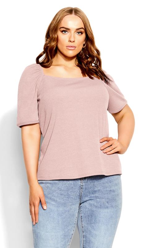 Evans Dusty Rose Pink Ribbed T-Shirt 2