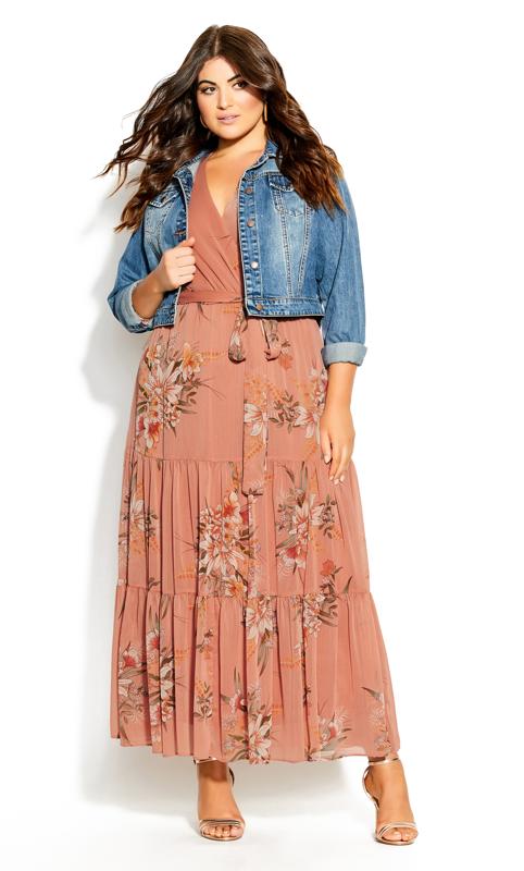 City Chic Pink Floral Tiered Maxi Dress 3