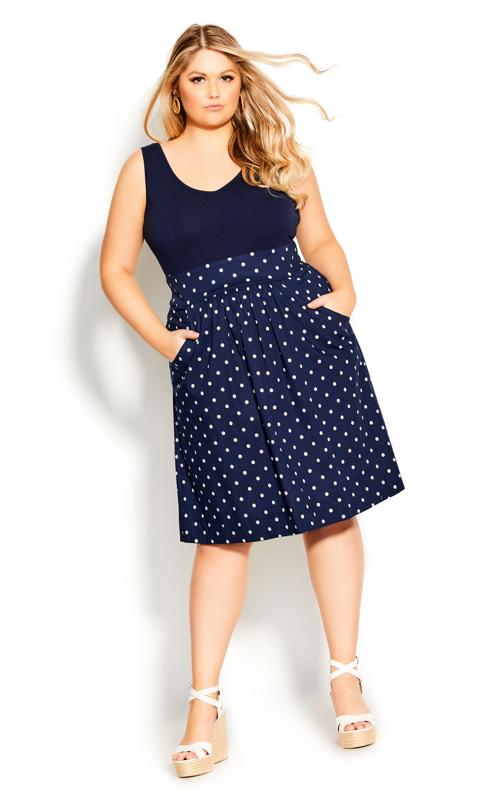 Plus Size  City Chic Navy Blue Spot Print 2 in 1 Dress
