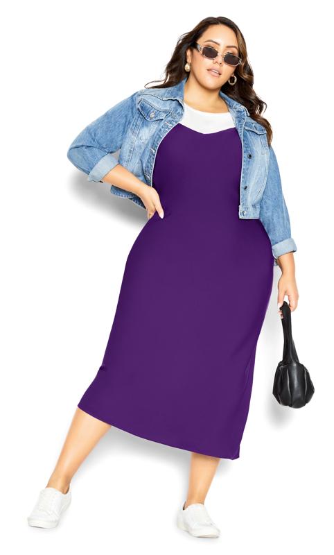 Plus Size  City Chic Purple Sweetheart Neck Midi Dress