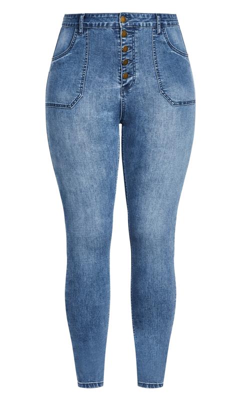City Chic Mid Blue High Waisted Button Front Skinny Jean 3