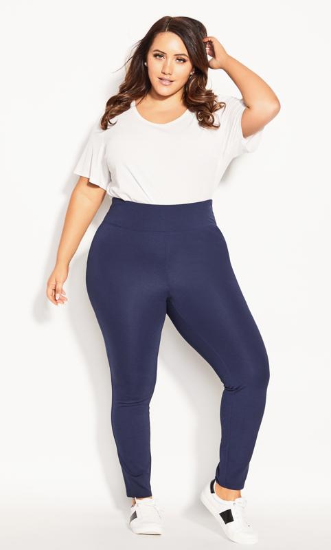 Plus Size  Avenue Navy Ponte Pull-On Trouser Navy