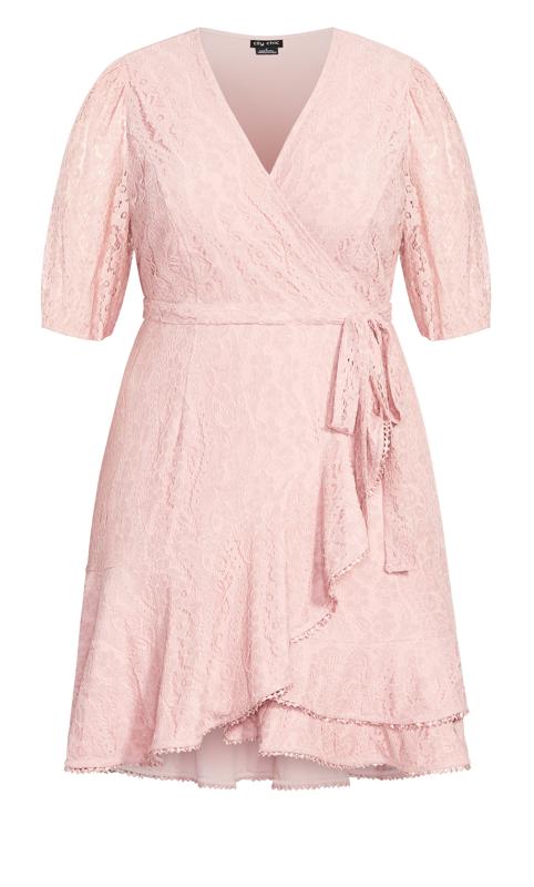 Plus Size Pink Faux Wrap Sweetie Sleeve Dress 4
