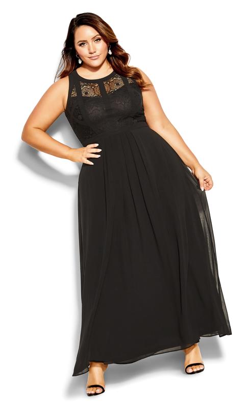 Plus Size  City Chic Black Panelled Bodice Maxi Dress