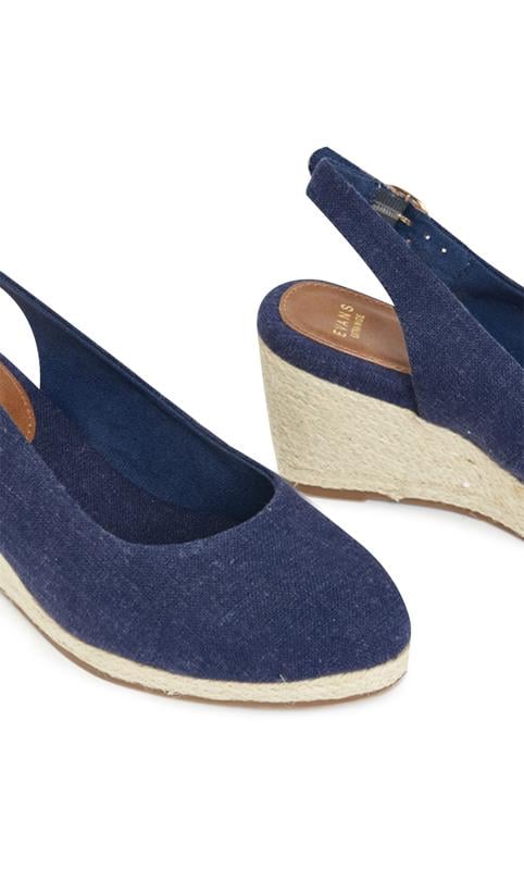 Extra Wide Fit Woven Wedge Slingback Heels Navy 4