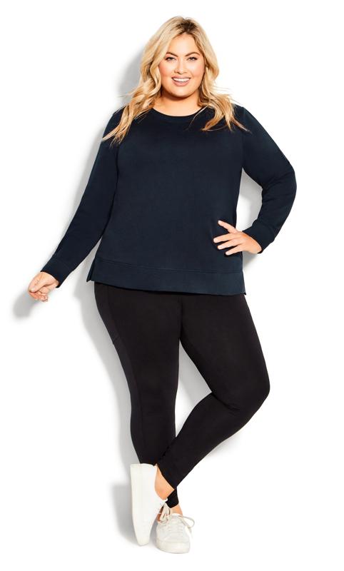 Hi Lo Crew Neck Relaxed Navy Blue Sweat Top 4