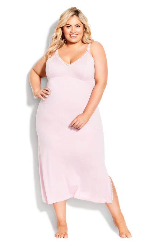 Plus Size  Avenue Pink Lace Maxi Nightdress