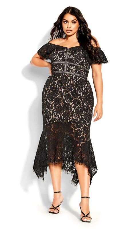 Plus Size  City Chic Nude Midi Dress With Black Lace