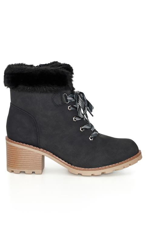 Plus Size  Avenue EXTRA WIDE FIT Black Faux Fur Lined Heeled Hiker Boots
