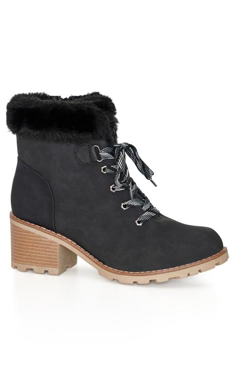 Avenue EXTRA WIDE FIT Black Faux Fur Lined Heeled Hiker Boots 2