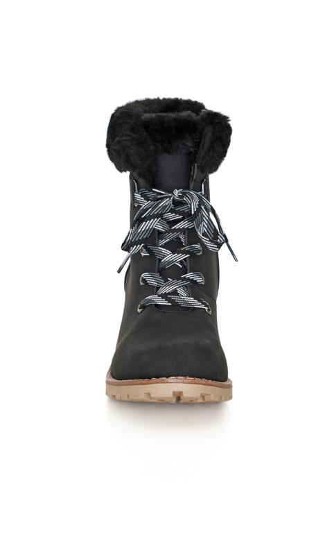 Avenue EXTRA WIDE FIT Black Faux Fur Lined Heeled Hiker Boots 5