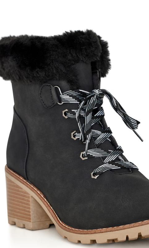 Avenue EXTRA WIDE FIT Black Faux Fur Lined Heeled Hiker Boots 6
