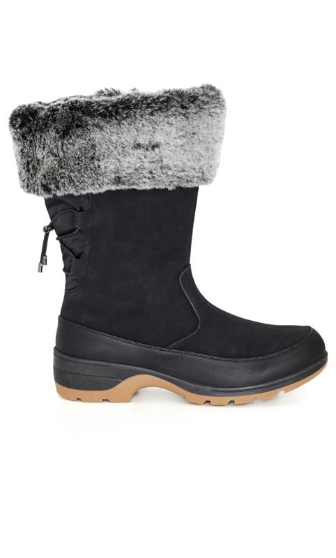 Avenue WIDE FIT Black Faux Fur Lined Snow Boots 1