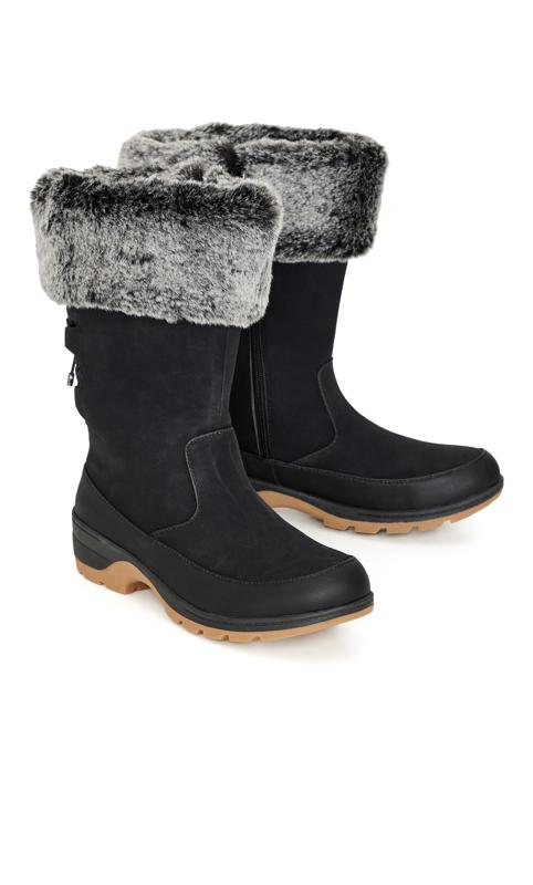 Avenue WIDE FIT Black Faux Fur Lined Snow Boots 6