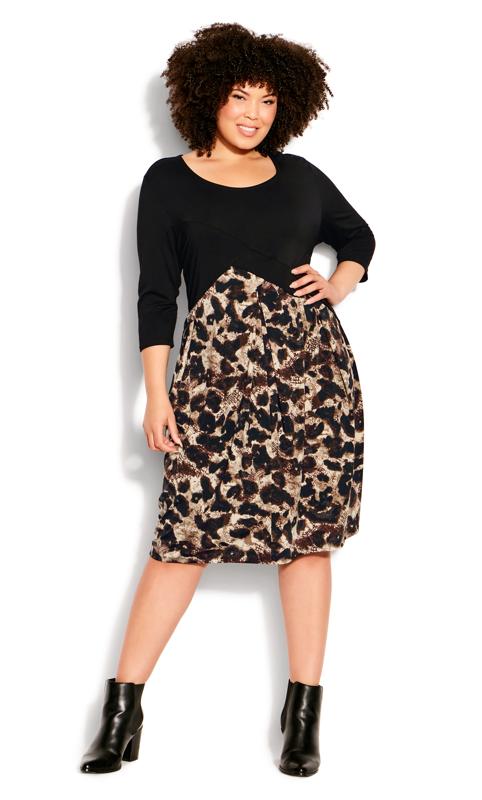 Plus Size  Avenue Black & Leopard Print Drape Pocket Dress