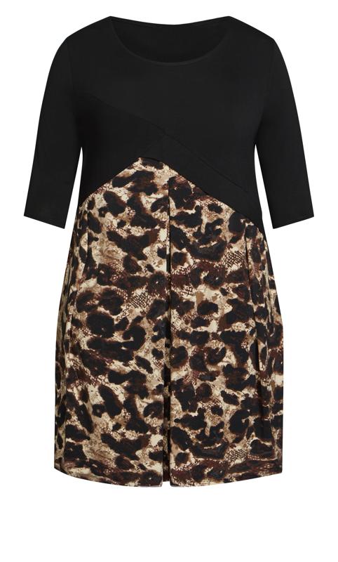 Evans Black & Leopard Print Drape Pocket Dress 4