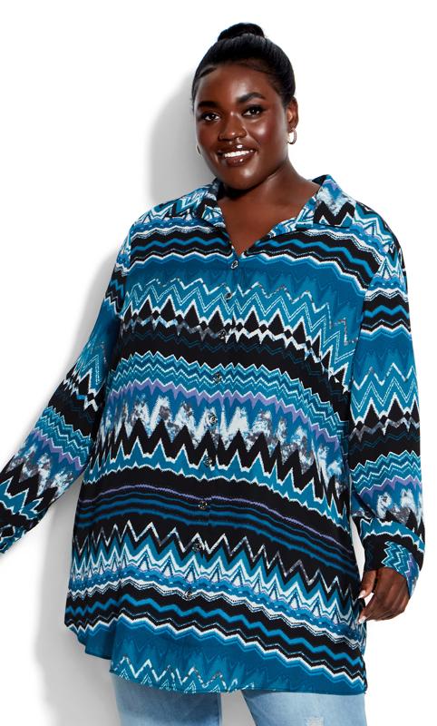 Evans Blue Zig Zag Print Longline Shirt 2